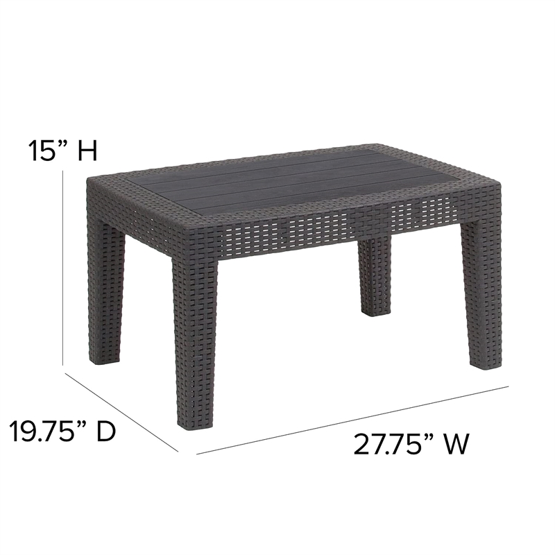 Flash Furniture Wicker Plank Top Patio Coffee Table in Dark Gray