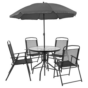 flash furniture nantucket 6 piece patio dining set with umbrella