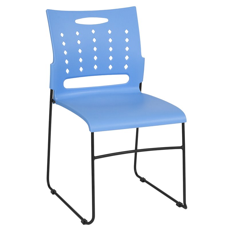 Flash Furniture Hercules Plastic Vent Back Sled Base Stacking Chair in Blue