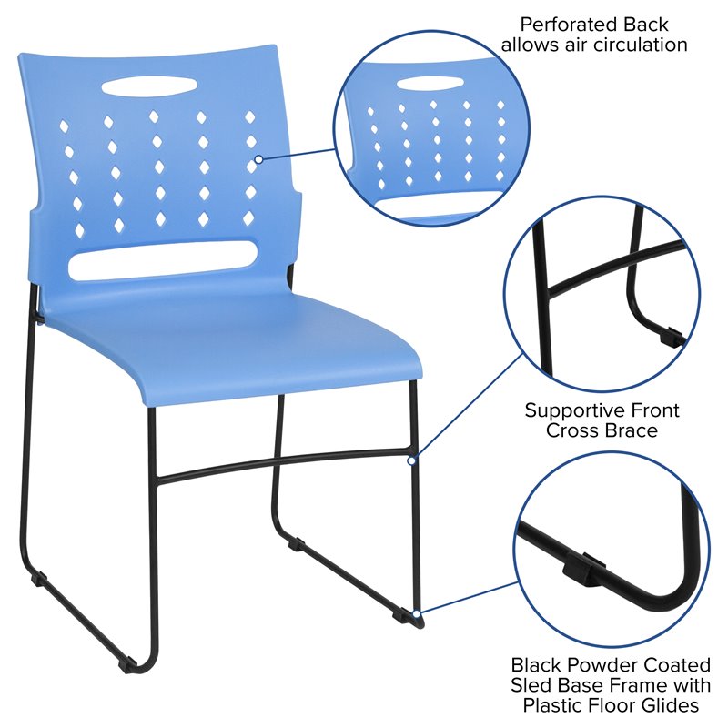 Flash Furniture Hercules Plastic Vent Back Sled Base Stacking Chair in Blue