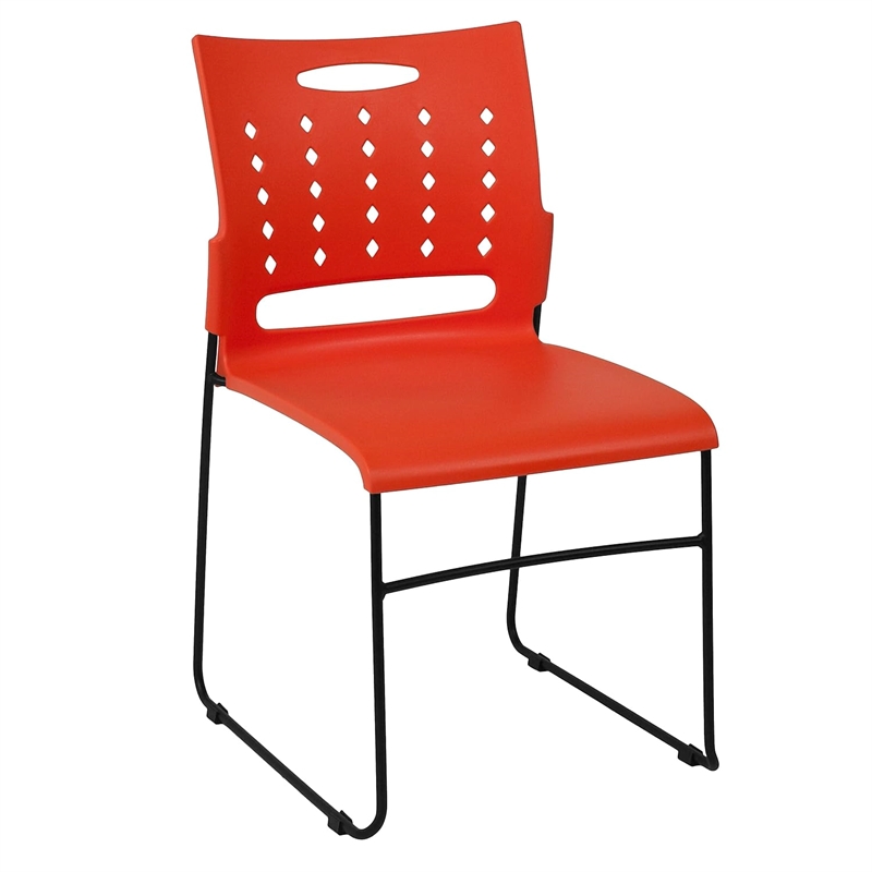 Flash Furniture Hercules Plastic Vent Back Sled Base Stacking Chair in Orange