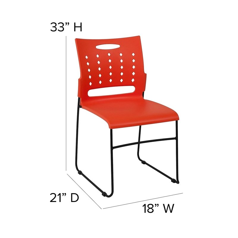 Flash Furniture Hercules Plastic Vent Back Sled Base Stacking Chair in Orange