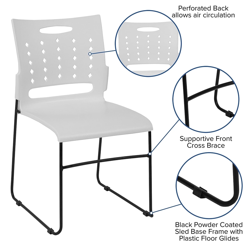 Flash Furniture Hercules Plastic Vent Back Sled Base Stacking Chair in White