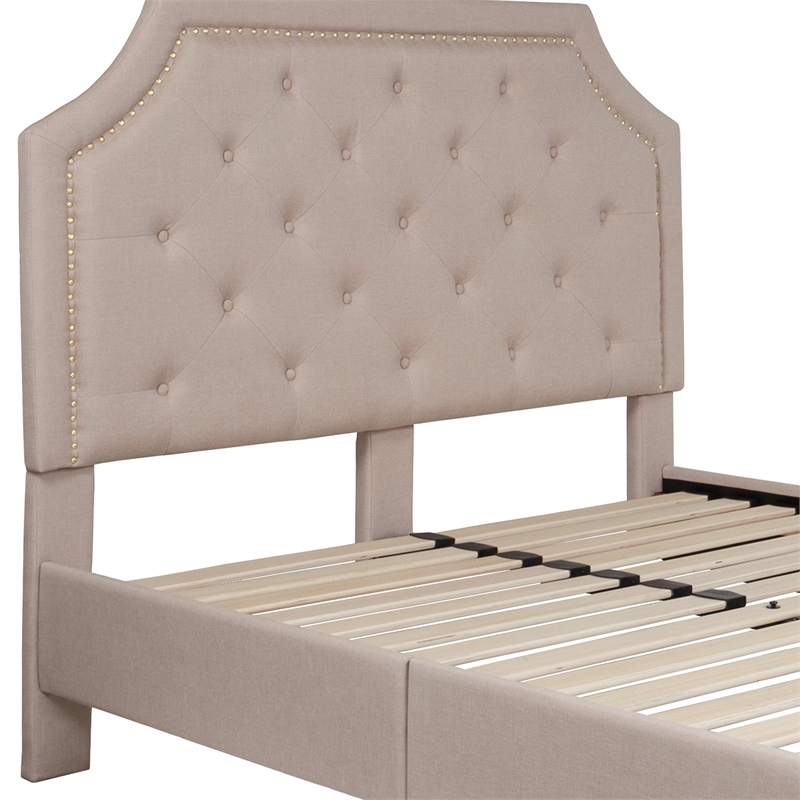 Flash Furniture Brighton Tufted Full Platform Bed in Beige