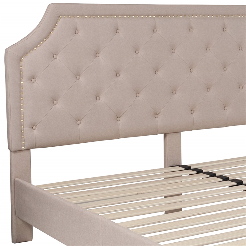 Flash Furniture Brighton Tufted King Platform Bed in Beige Fabric