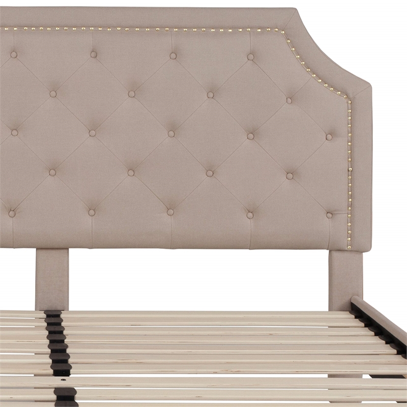 Flash Furniture Brighton Tufted King Platform Bed in Beige Fabric