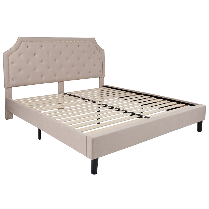 Flash Furniture Brighton Tufted King Platform Bed in Beige Fabric