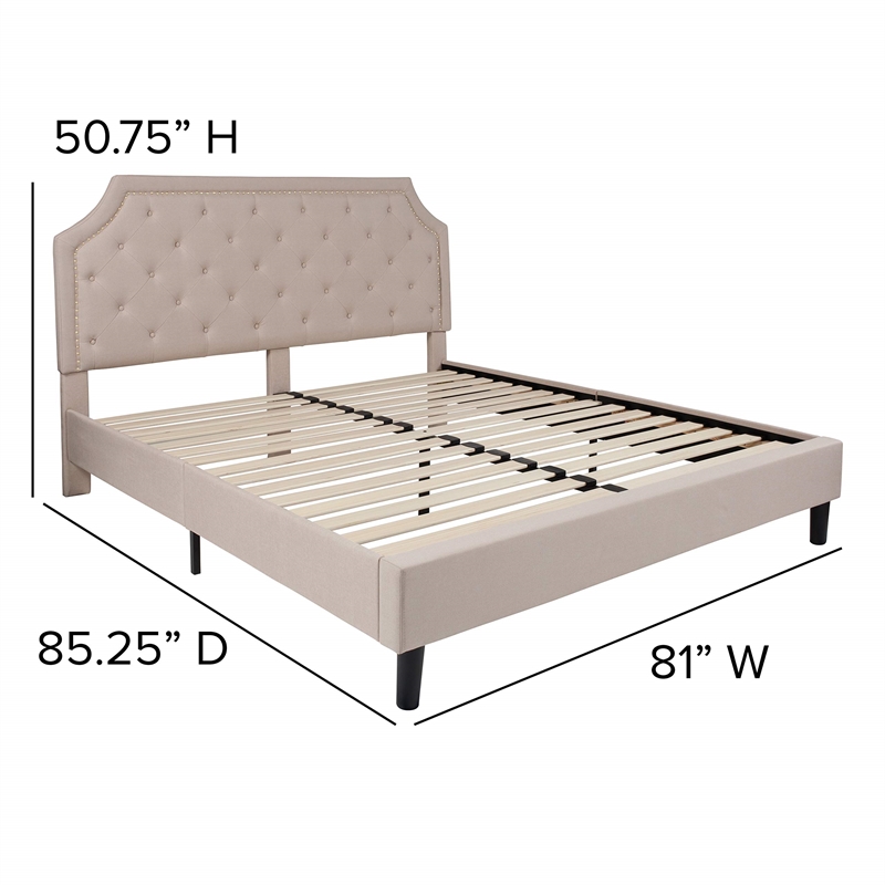 Flash Furniture Brighton Tufted King Platform Bed in Beige Fabric