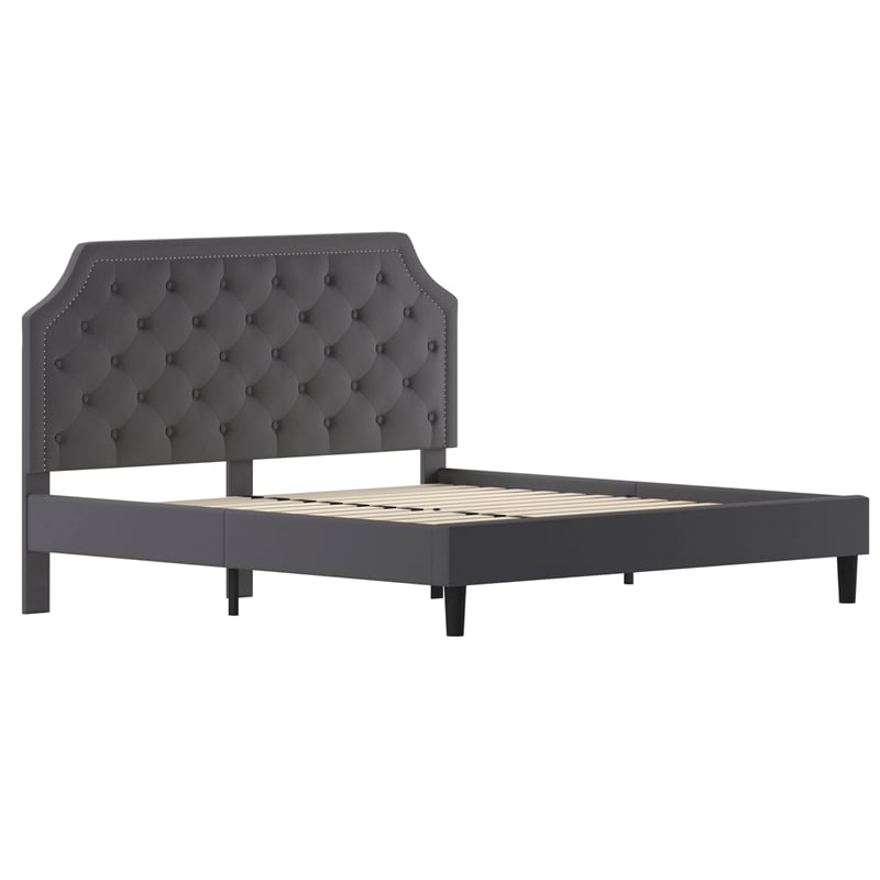 Flash Furniture Brighton Tufted King Platform Bed in Dark Gray