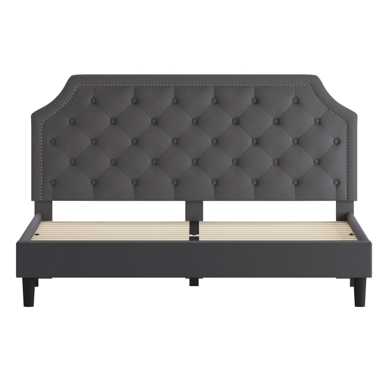Flash Furniture Brighton Tufted King Platform Bed in Dark Gray