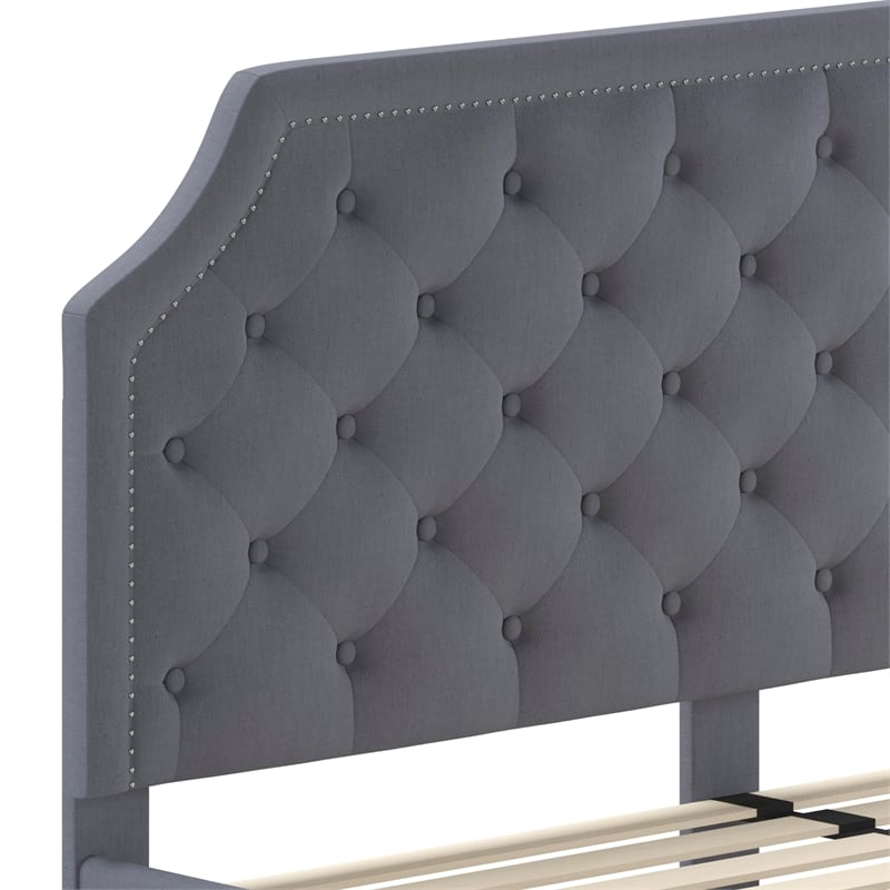 Flash Furniture Brighton Tufted King Platform Bed in Light Gray