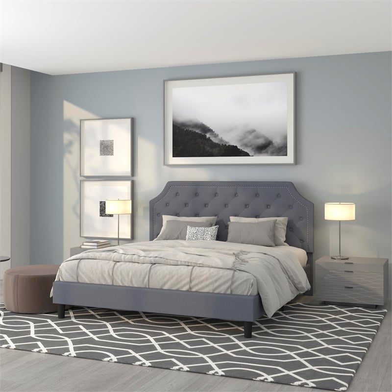 Flash Furniture Brighton Tufted King Platform Bed in Light Gray