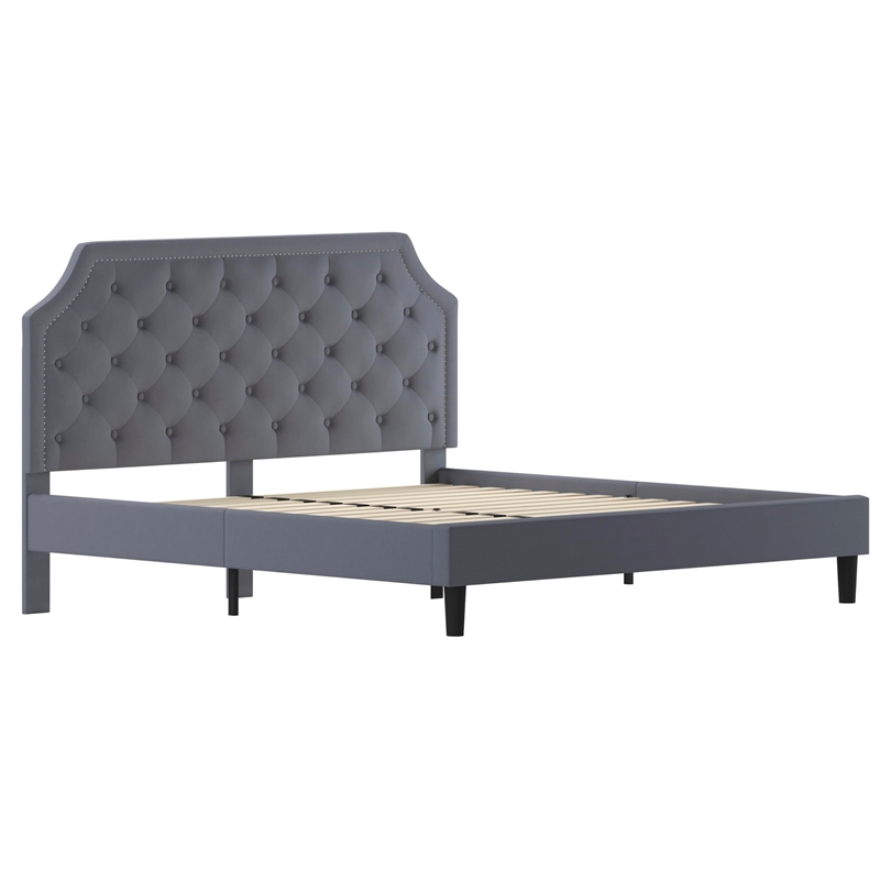 Flash Furniture Brighton Tufted King Platform Bed in Light Gray