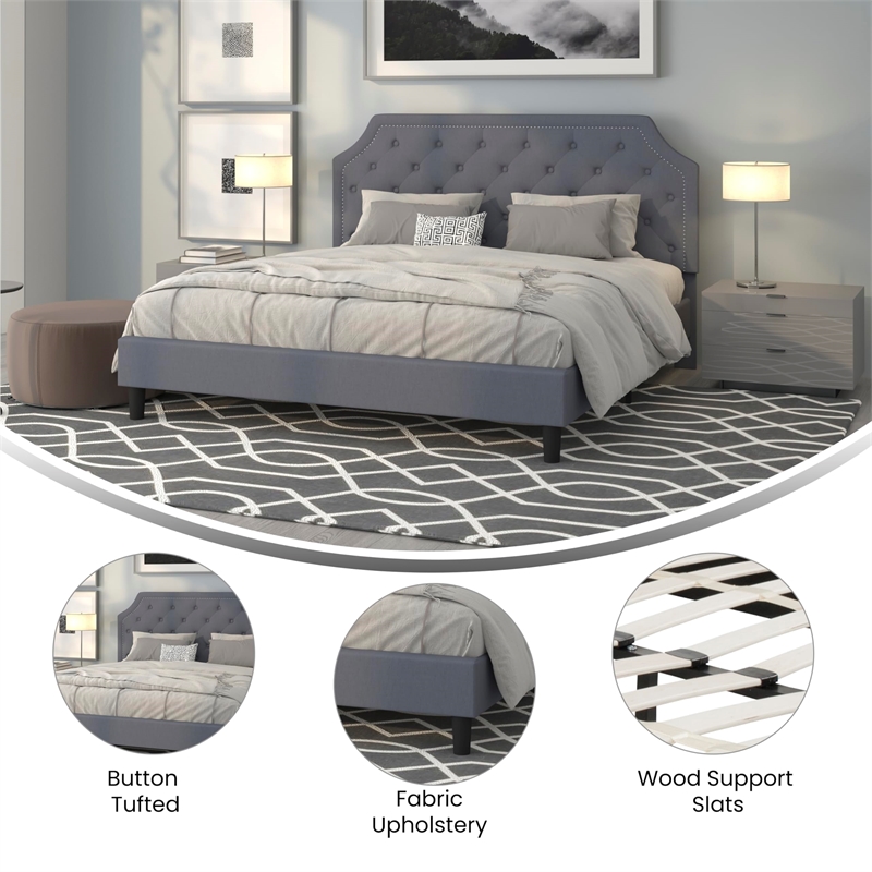 Flash Furniture Brighton Tufted King Platform Bed in Light Gray