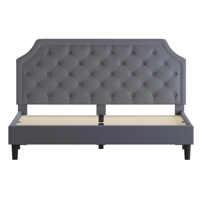 Flash Furniture Brighton Tufted King Platform Bed in Light Gray