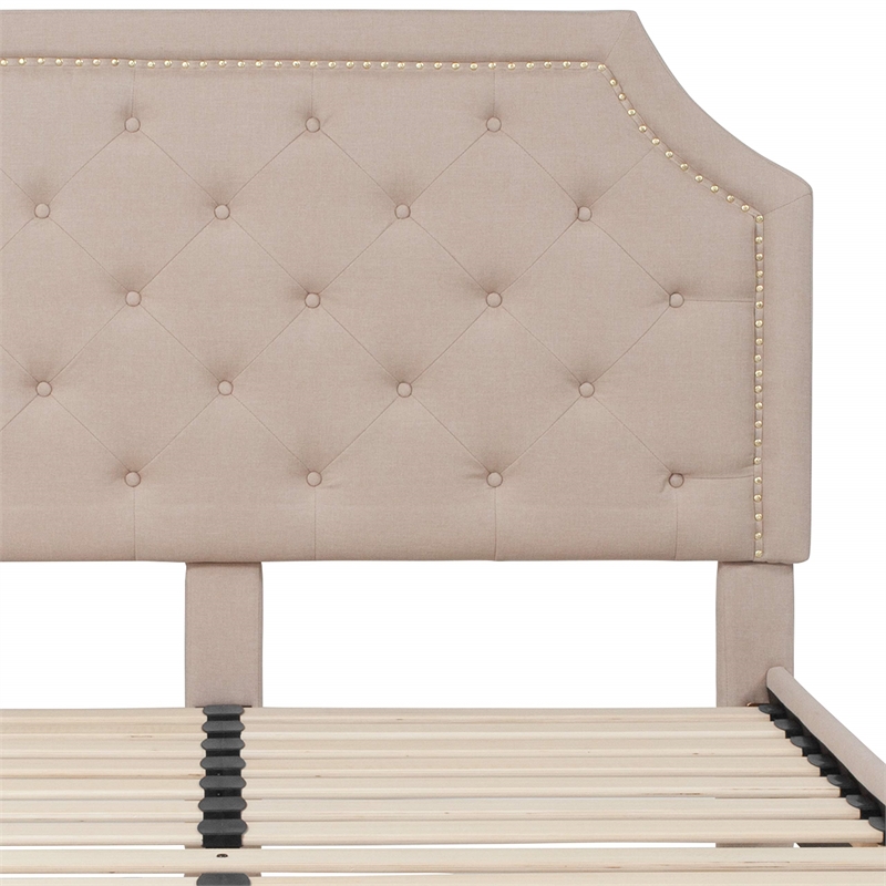 Flash Furniture Brighton Tufted Queen Platform Bed in Beige
