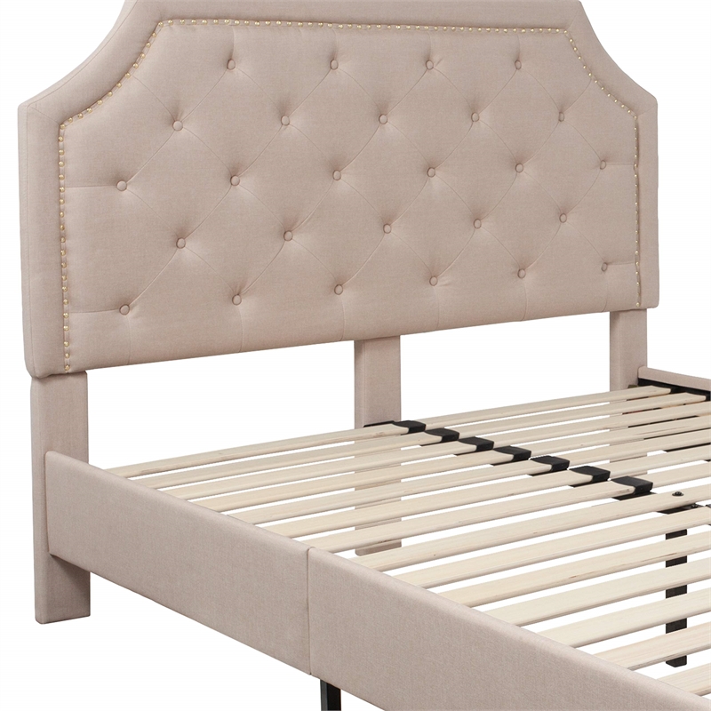 Flash Furniture Brighton Tufted Queen Platform Bed in Beige