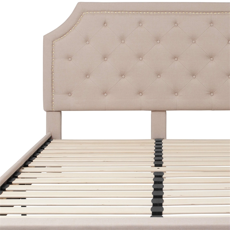 Flash Furniture Brighton Tufted Queen Platform Bed in Beige