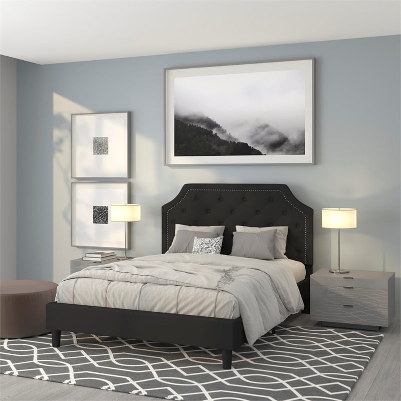Flash Furniture Brighton Tufted Queen Platform Bed in Black