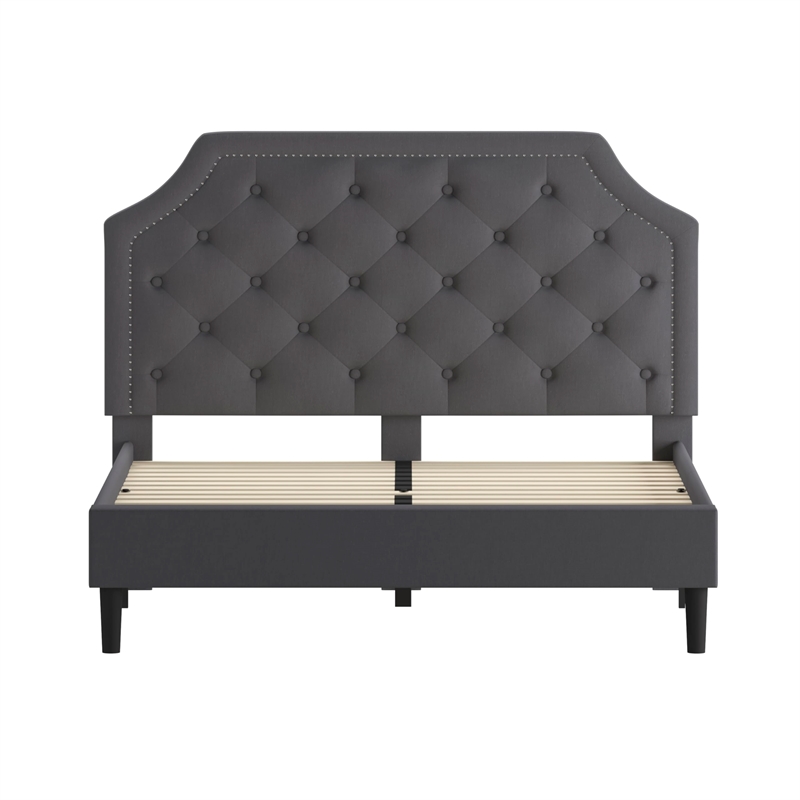 Flash Furniture Brighton Tufted Queen Platform Bed in Dark Gray
