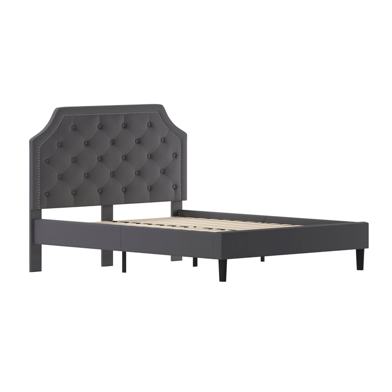 Flash Furniture Brighton Tufted Queen Platform Bed in Dark Gray