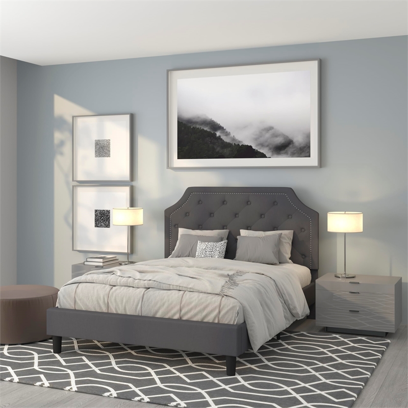 Flash Furniture Brighton Tufted Queen Platform Bed in Dark Gray