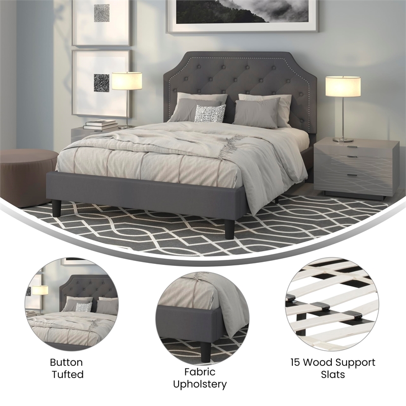 Flash Furniture Brighton Tufted Queen Platform Bed in Dark Gray