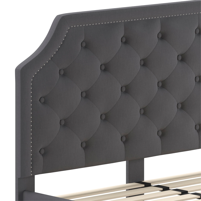 Flash Furniture Brighton Tufted Queen Platform Bed in Dark Gray