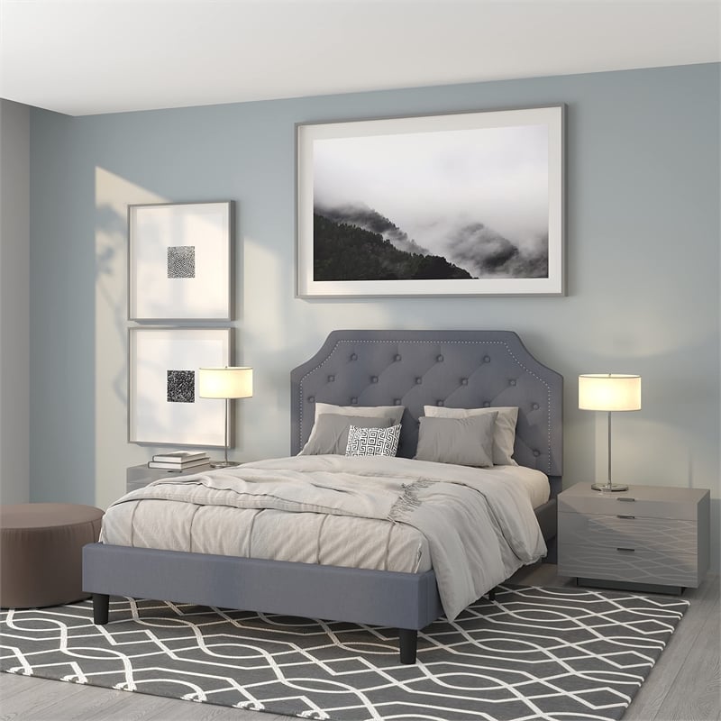 Flash Furniture Brighton Tufted Queen Platform Bed in Light Gray