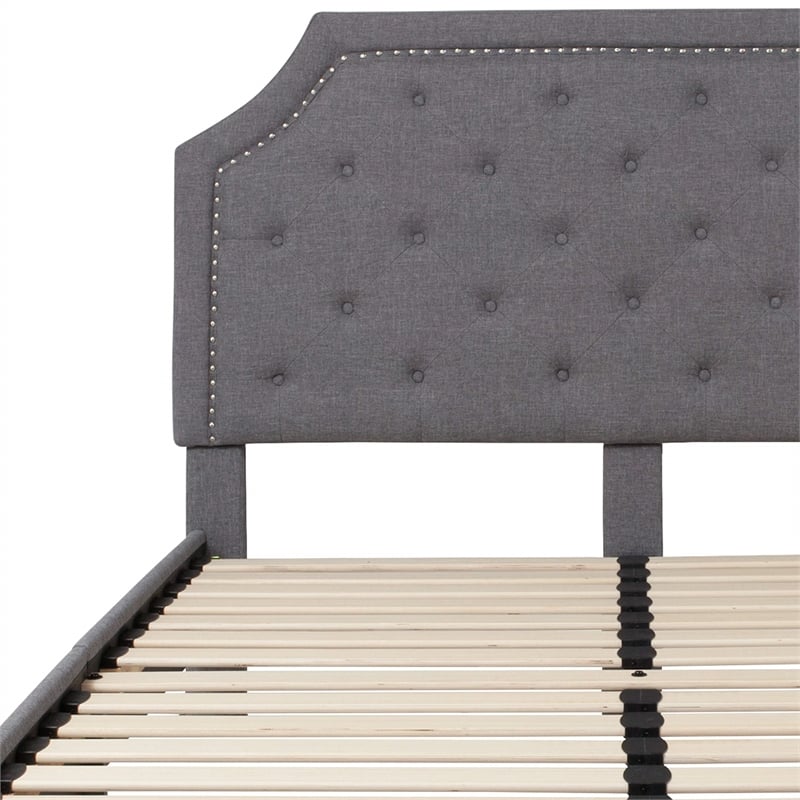 Flash Furniture Brighton Tufted Queen Platform Bed in Light Gray