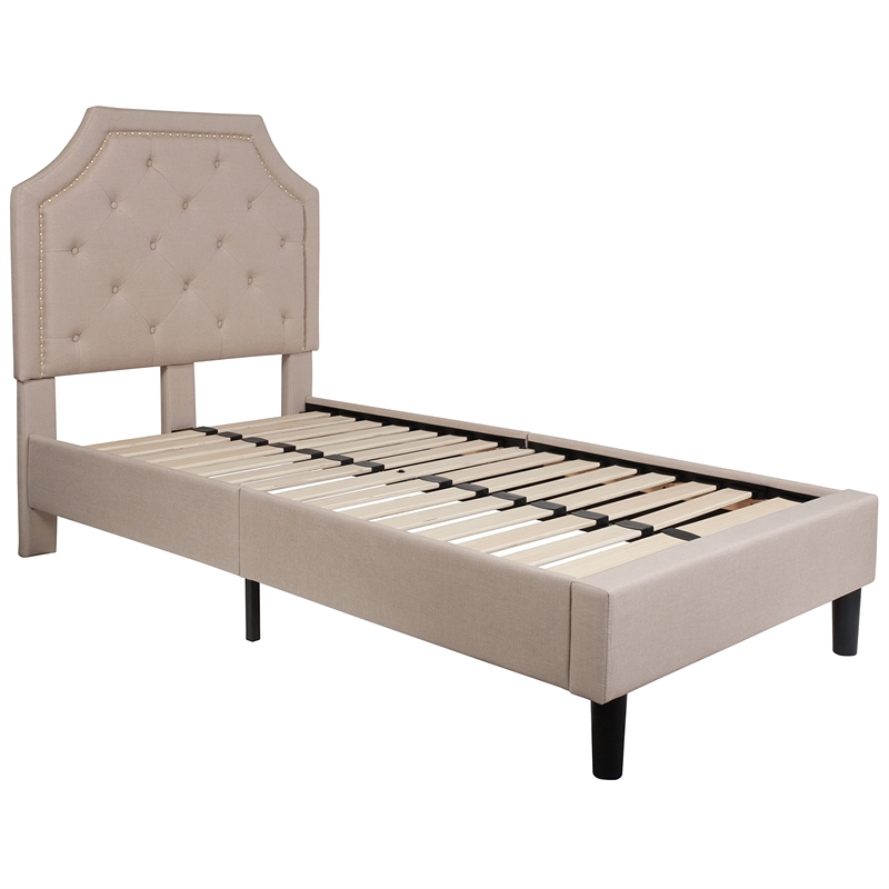 Flash Furniture Brighton Tufted Twin Platform Bed in Beige