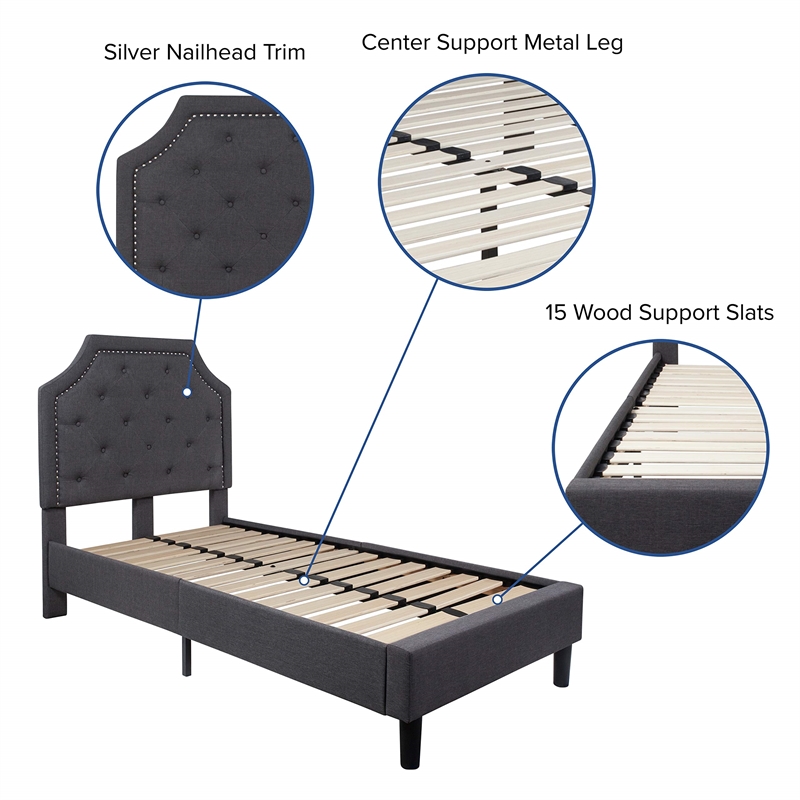 Flash Furniture Brighton Tufted Twin Platform Bed in Dark Gray