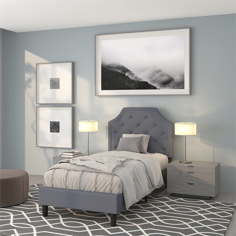 Flash Furniture Brighton Tufted Twin Platform Bed in Light Gray
