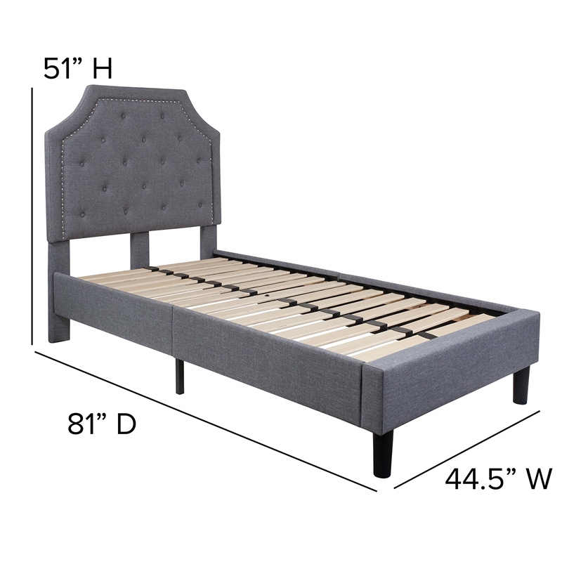 Flash Furniture Brighton Tufted Twin Platform Bed in Light Gray