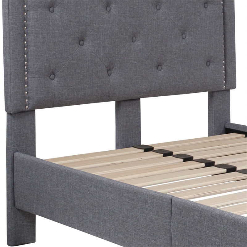 Flash Furniture Brighton Tufted Twin Platform Bed in Light Gray