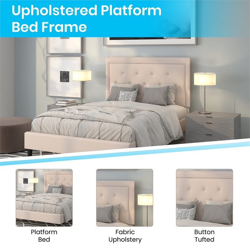 Flash Furniture Roxbury Tufted Full Platform Bed in Beige