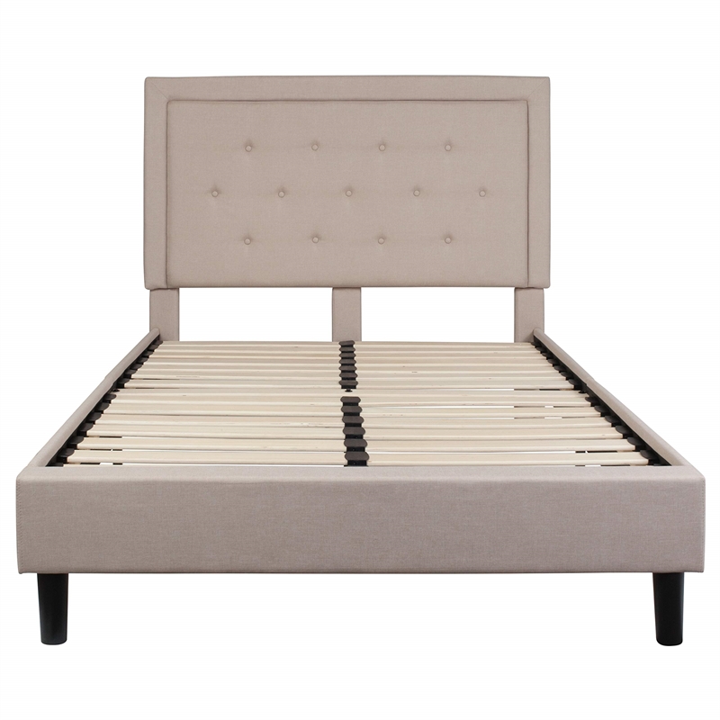 Flash Furniture Roxbury Tufted Full Platform Bed in Beige