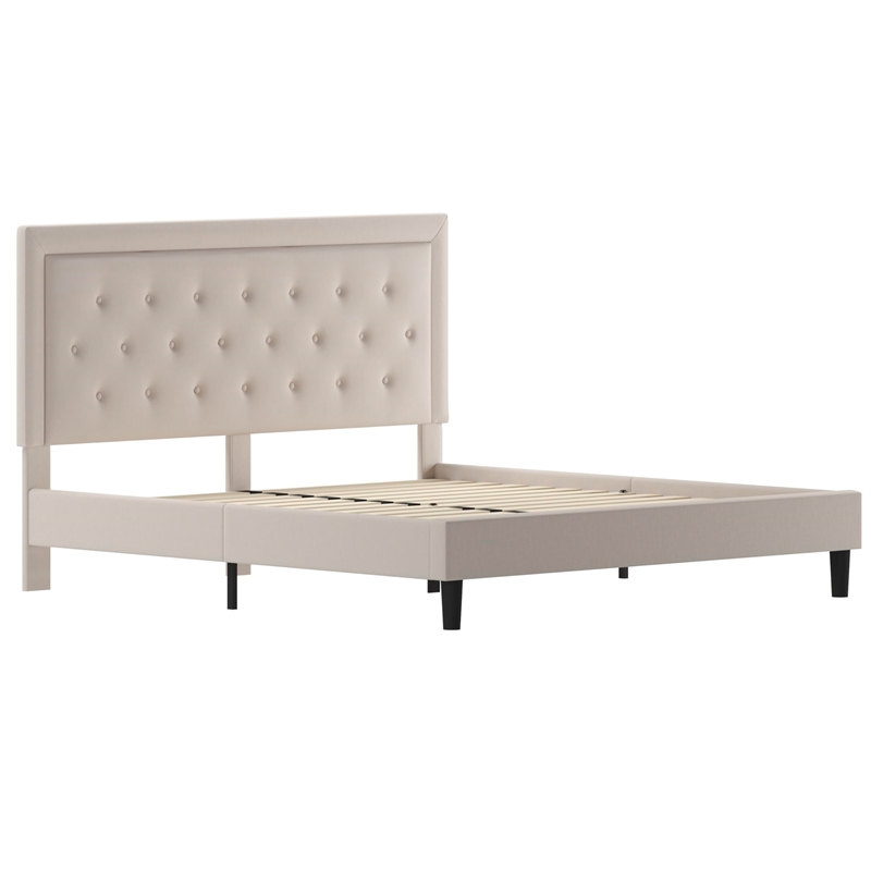 Flash Furniture Roxbury Tufted King Platform Bed in Beige