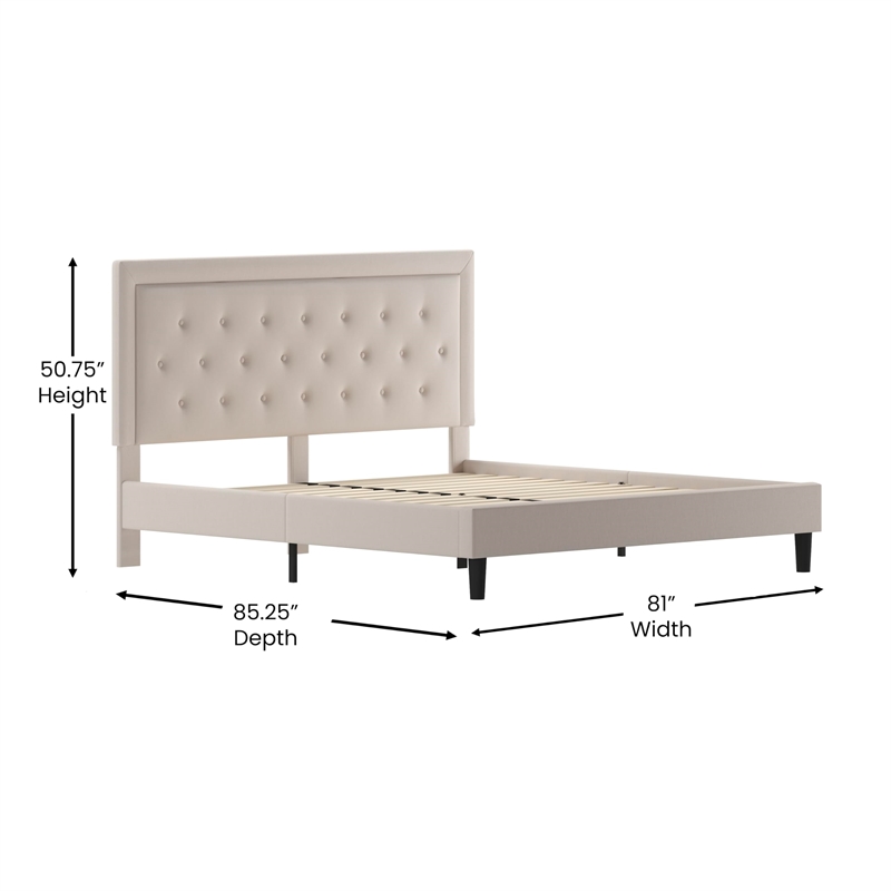 Flash Furniture Roxbury Tufted King Platform Bed in Beige