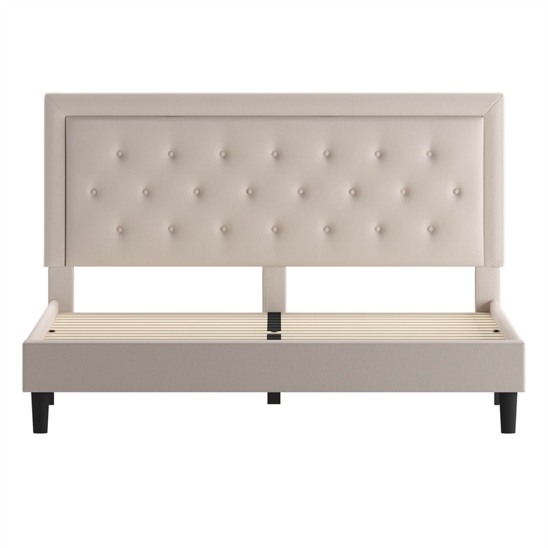Flash Furniture Roxbury Tufted King Platform Bed in Beige