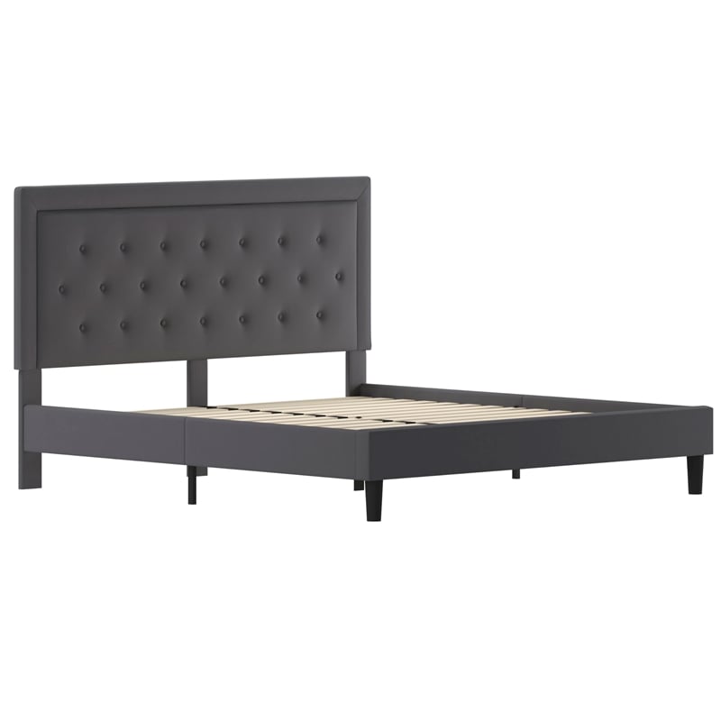 Flash Furniture Roxbury Tufted King Platform Bed in Dark Gray