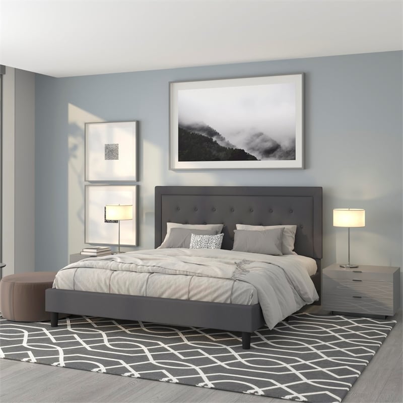 Flash Furniture Roxbury Tufted King Platform Bed in Dark Gray
