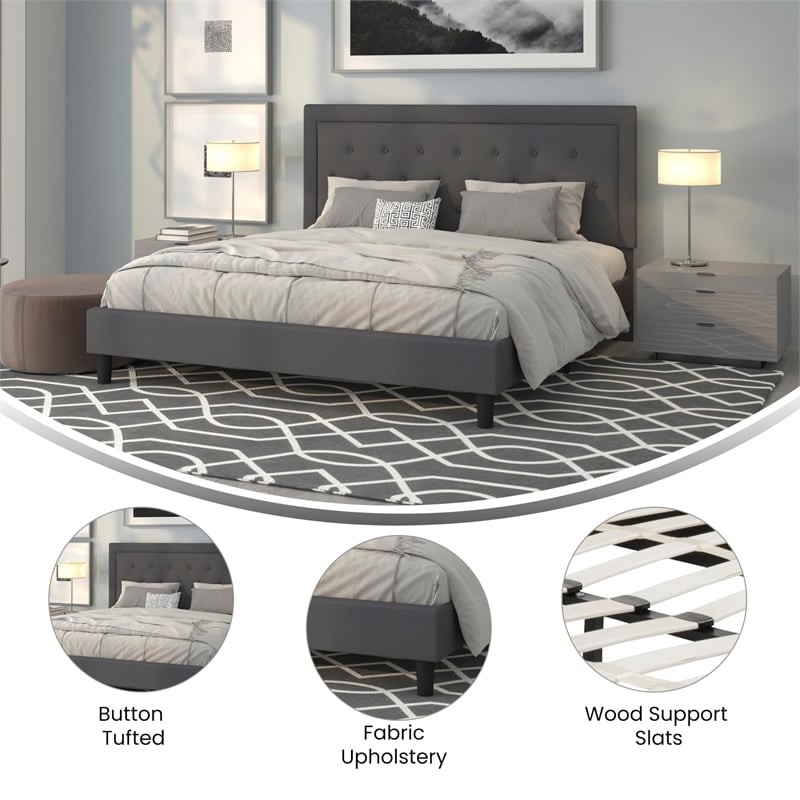 Flash Furniture Roxbury Tufted King Platform Bed in Dark Gray