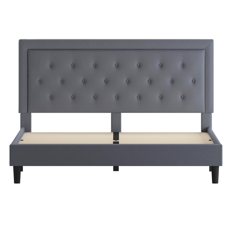 Flash Furniture Roxbury Tufted King Platform Bed in Light Gray