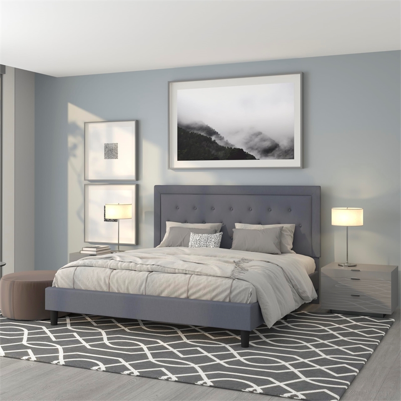 Flash Furniture Roxbury Tufted King Platform Bed in Light Gray