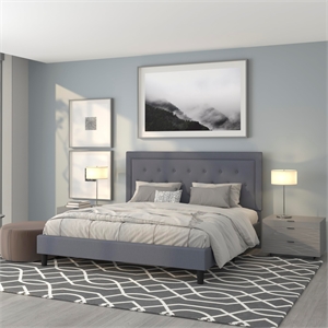 Flash Furniture Roxbury Tufted King Platform Bed in Light Gray