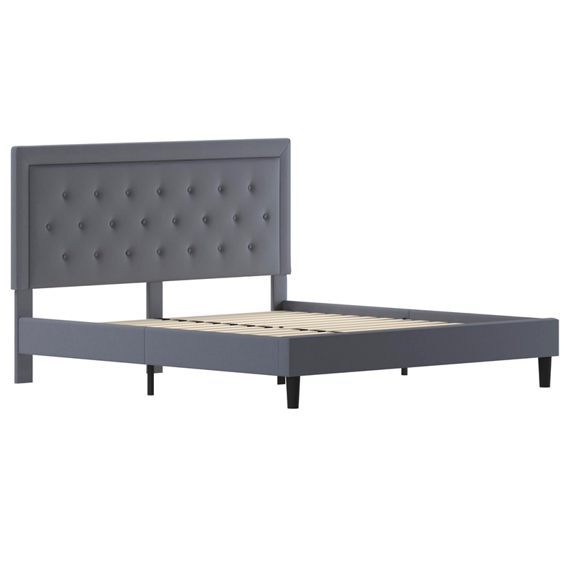 Flash Furniture Roxbury Tufted King Platform Bed in Light Gray