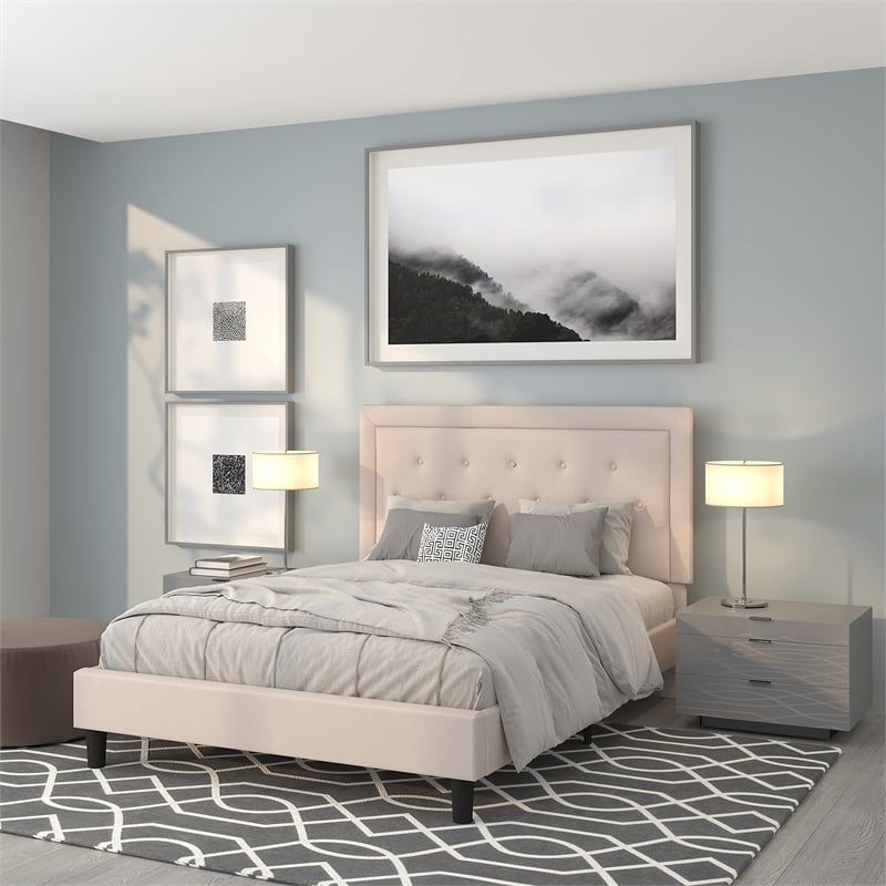 Flash Furniture Roxbury Tufted Queen Platform Bed in Beige