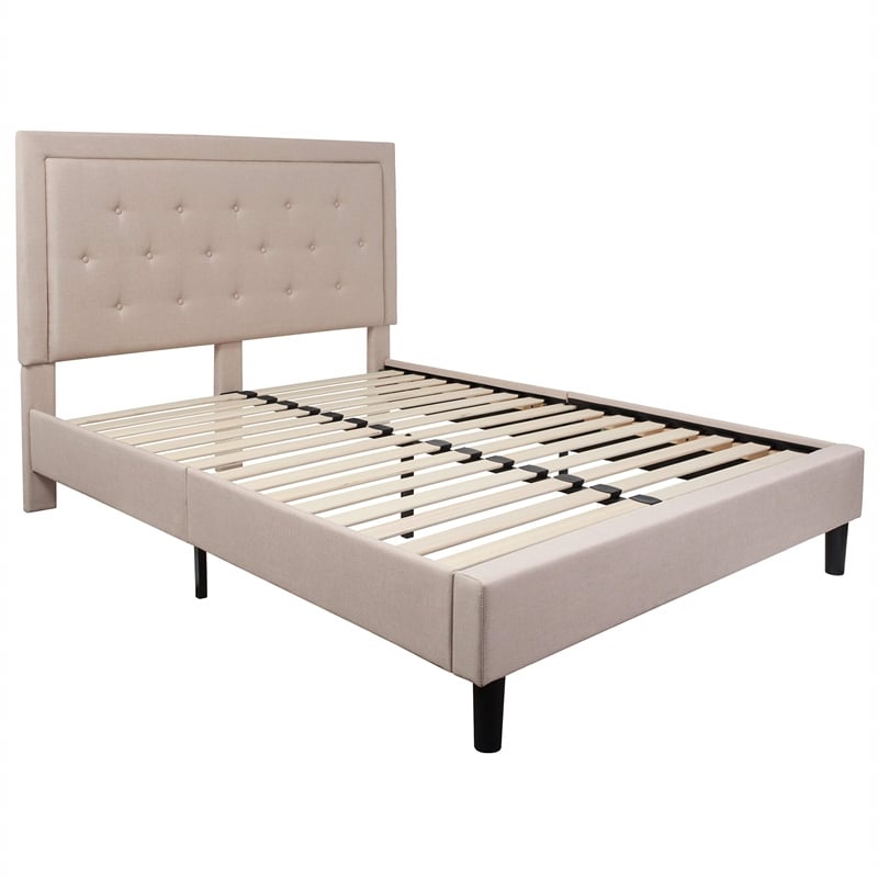 Flash Furniture Roxbury Tufted Queen Platform Bed in Beige