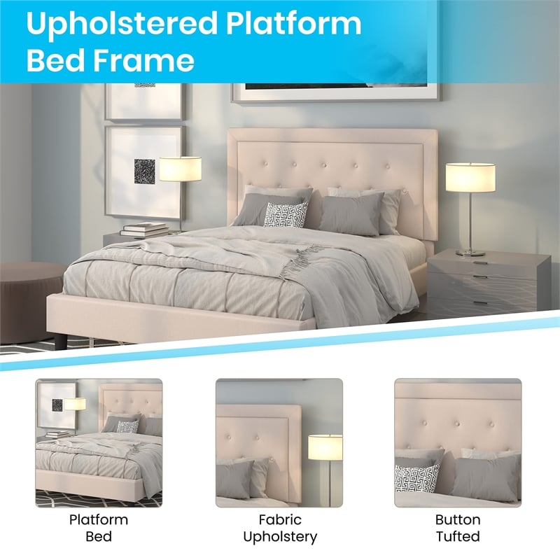 Flash Furniture Roxbury Tufted Queen Platform Bed in Beige